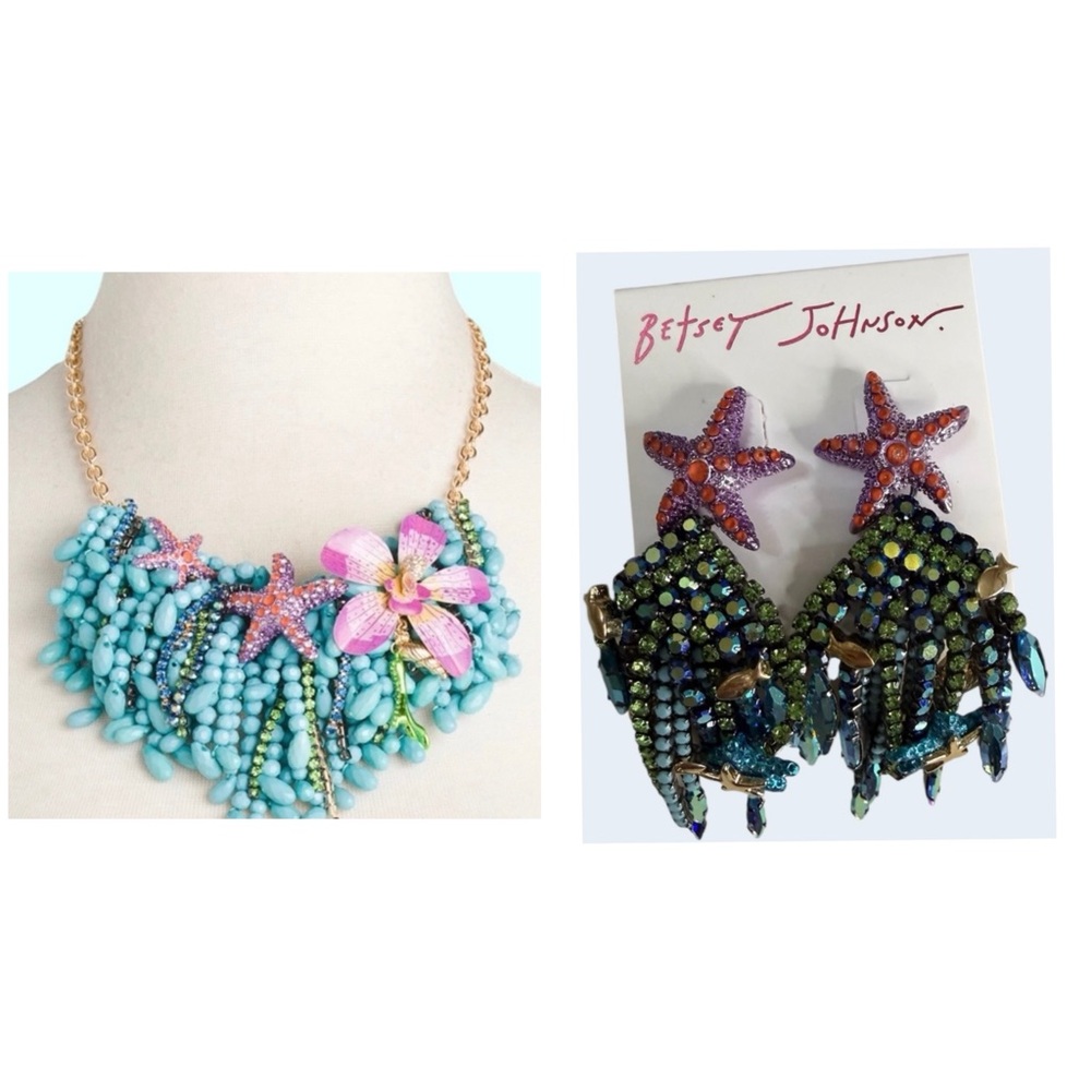 BETSEY JOHNSON SET Mermaid Jewels Sea Life Beaded Necklace & Earrings NEW NWT